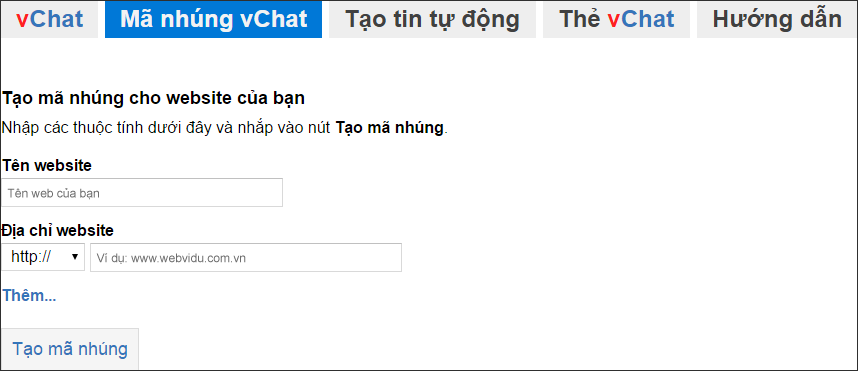 Tạo mã nhúng vChat