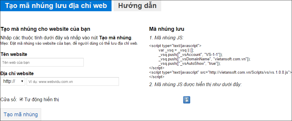 Tạo mã nhúng lưu địa chỉ web