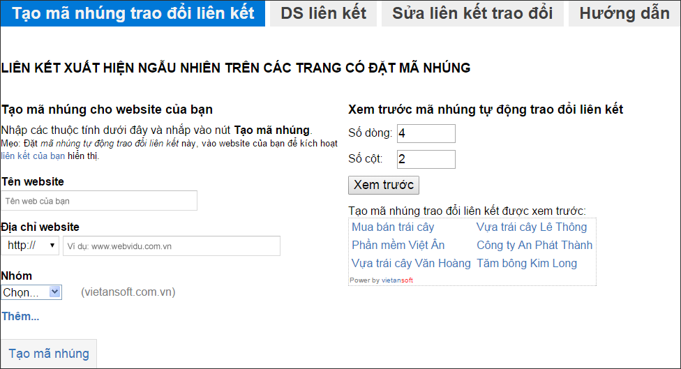 Tạo mã nhúng tự động trao đổi liên kết